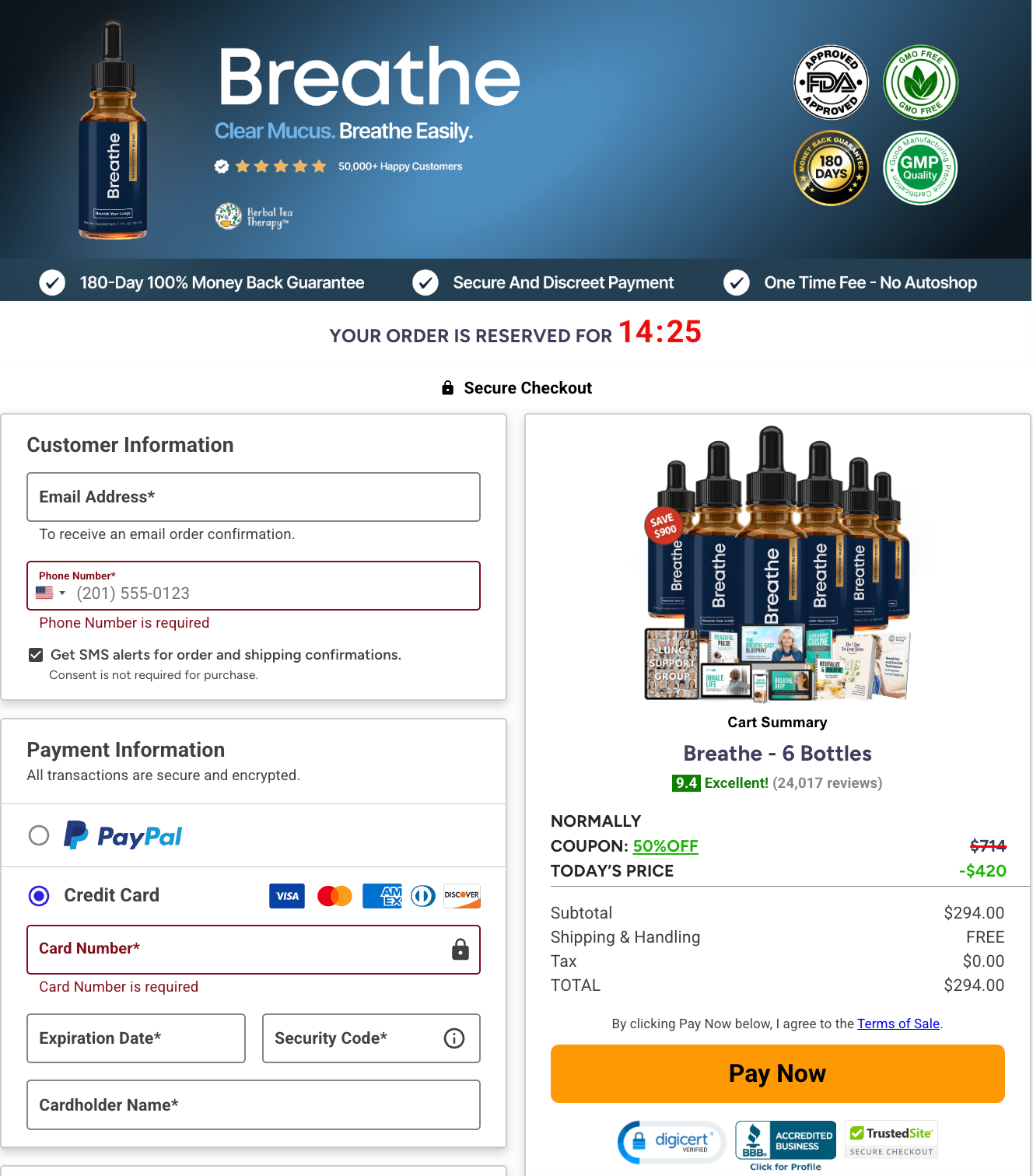 Breathe secure checkout page screenshot